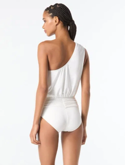 Michael Michael Kors Logo U-bar One Shoulder One Piece Swimsuit In White