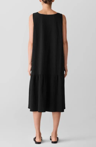 Eileen Fisher Scoop Neck Stretch Organic Cotton Midi Dress In Black
