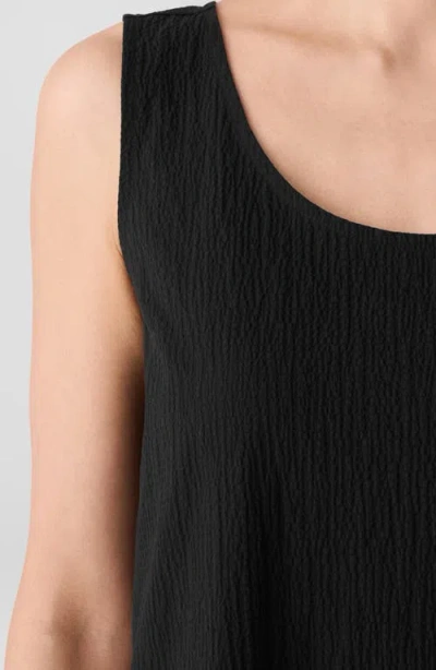 Eileen Fisher Scoop Neck Stretch Organic Cotton Midi Dress In Black