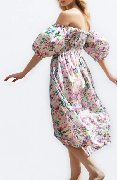 Jessie Zhao New York Violet Garden Smocked Cotton Silk Dress In Multi
