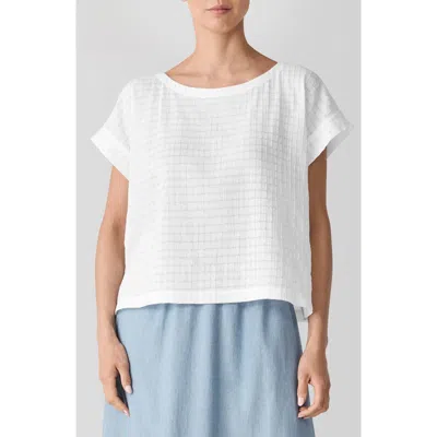 Eileen Fisher Boxy Boat Neck Organic Cotton Blend Top In White