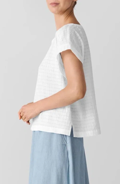 Eileen Fisher Boxy Boat Neck Organic Cotton Blend Top In White