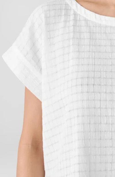 Eileen Fisher Boxy Boat Neck Organic Cotton Blend Top In White
