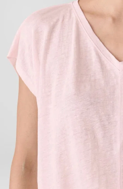 Eileen Fisher V-neck Organic Linen T-shirt In Pink