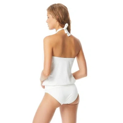 Michael Michael Kors Logo Ring Blouson Tankini Top In White