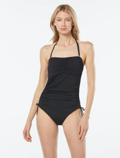 Michael Michael Kors Shirred Bandeau One Piece Swimsuit In Black