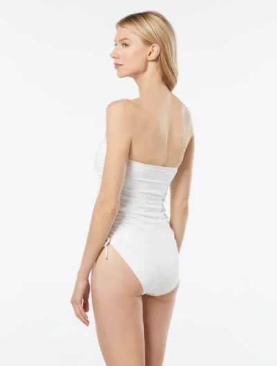Michael Michael Kors Shirred Bandeau One Piece Swimsuit In White
