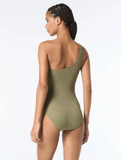 Michael Michael Kors Crochet One Shoulder One Piece Swimsuit In Green
