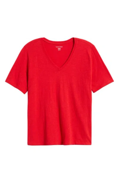 Eileen Fisher Easy V-neck Organic Cotton T-shirt In Red