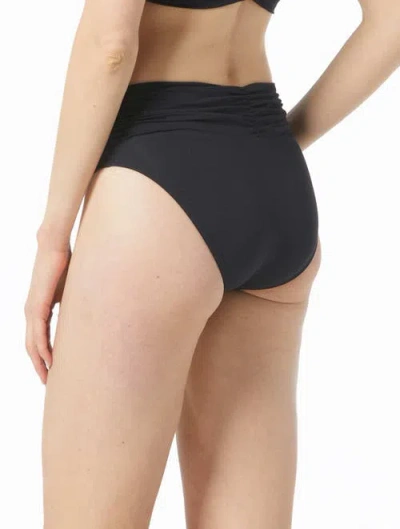 Michael Michael Kors Shirred High Leg Bikini Bottom In Black