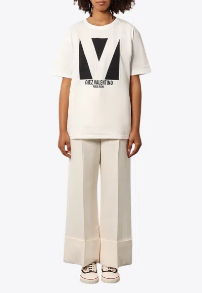 Valentino Crewneck Graphic Print Ribbed Short-sleeve Cotton Jersey