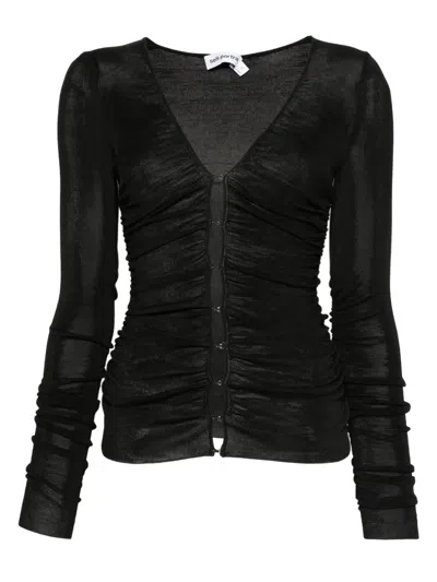 Self-portrait Button-detailed Long-sleeve T-shirt In Black