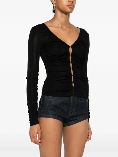 Self-portrait Button-detailed Long-sleeve T-shirt In Black