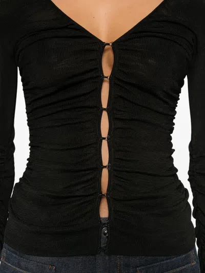 Self-portrait Button-detailed Long-sleeve T-shirt In Black