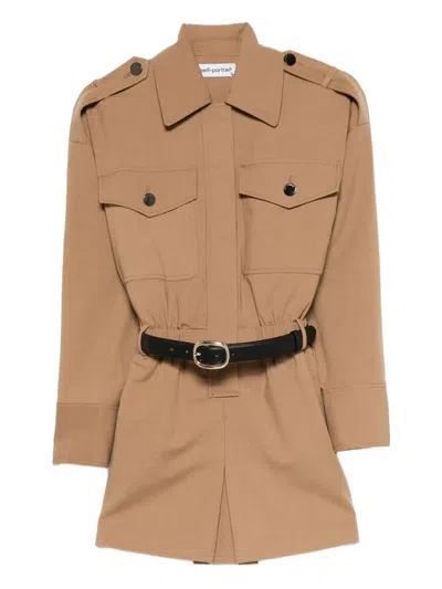 Self-portrait Twill Romper In Brown