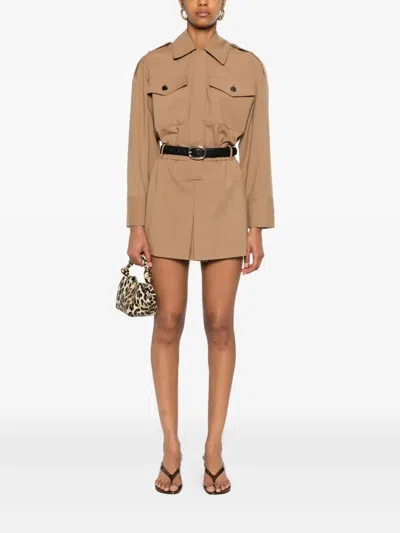 Self-portrait Twill Romper In Brown