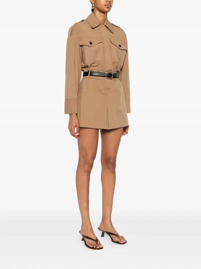 Self-portrait Twill Romper In Brown
