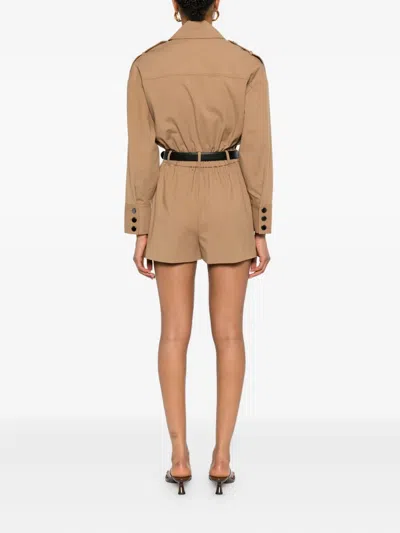 Self-portrait Twill Romper In Brown