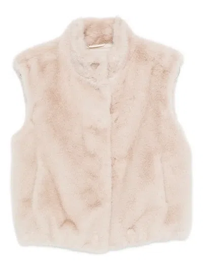 Herno Faux Fur Waist Coat In Neutral