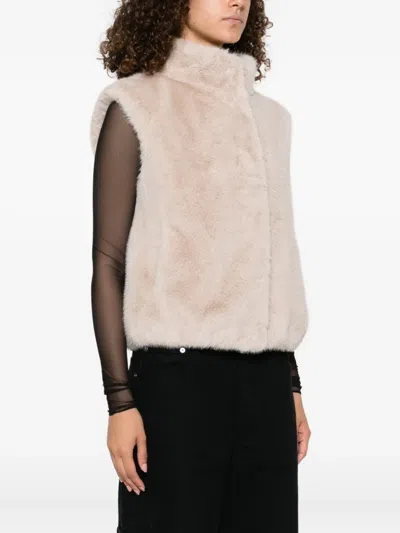 Herno Faux Fur Waist Coat In Neutral
