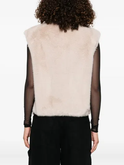Herno Faux Fur Waist Coat In Neutral