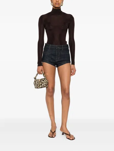 Self-portrait Stretch-cotton Denim Shorts In Black