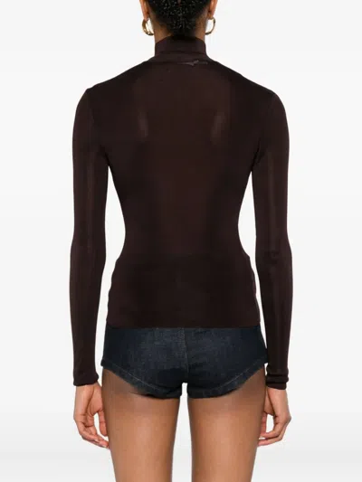Self-portrait High-neck Ribbed Top In Brown