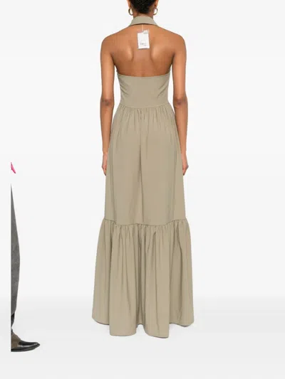 Self-portrait Beige Sleeveless Twill Maxi Dress In Brown