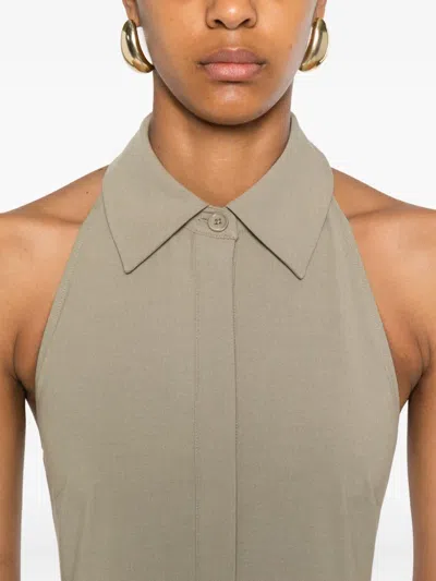 Self-portrait Beige Sleeveless Twill Maxi Dress In Brown
