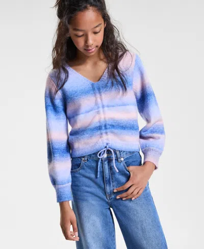 With Jules Big Girls Drawstring Rainbow Sweater In Blue