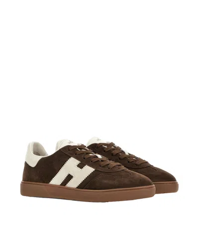 Hogan Rubber Sole Suede Finish Sneakers In Brown