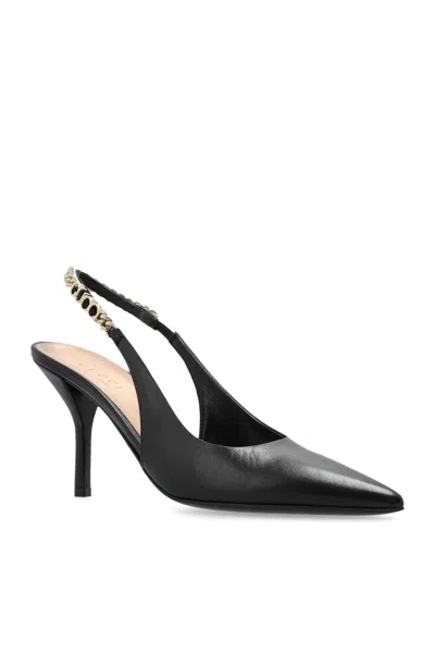 Gucci Signoria Embellished Patent-leather Slingback Pumps In Black