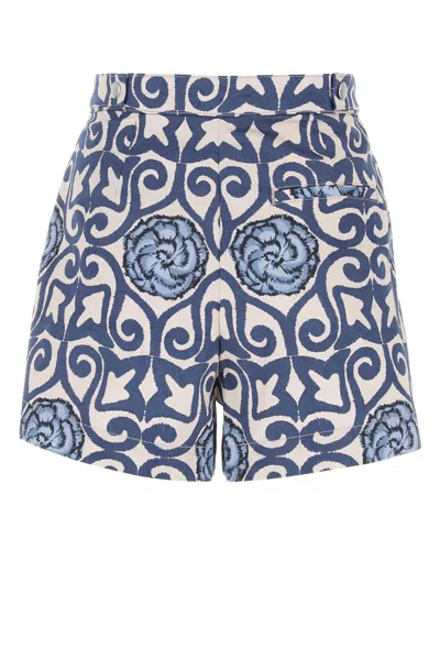 Emporio Armani Printed Cotton Shorts In Blue