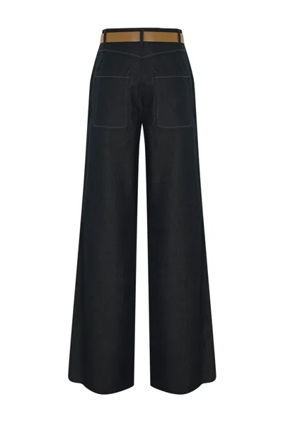 Max Mara Murge Trousers In Cotton And Linen In Denim Blue In Black