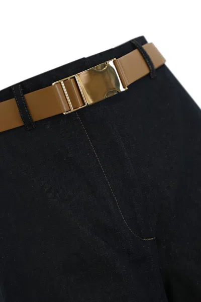 Max Mara Murge Trousers In Cotton And Linen In Denim Blue In Black