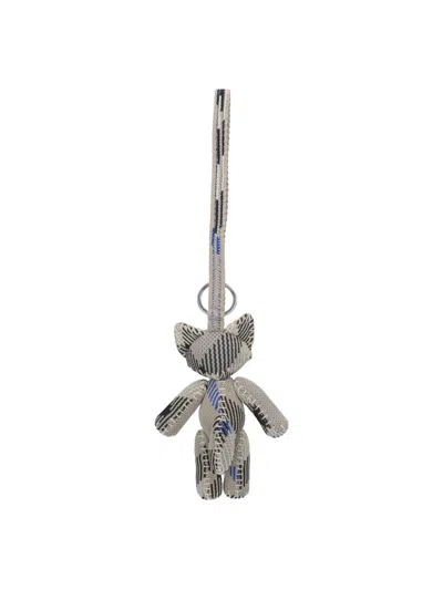 Burberry Plush Striped Keyring Key Cases In Gray