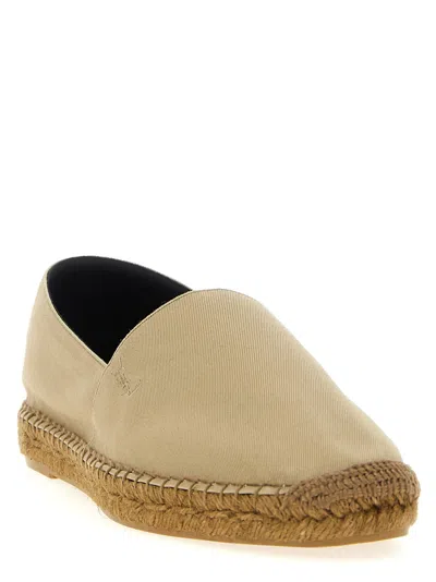 Saint Laurent Beige Espadrilles With Tonal Cassandre Embroidery On The Front And Almond Toe In Cotton Man In Black