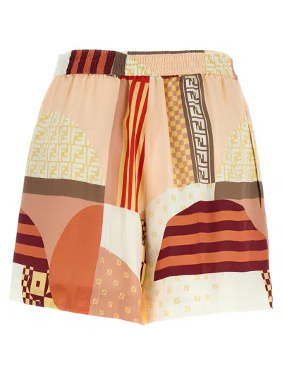 Fendi Vibrant Patchwork Silk Shorts With Relaxed Fit