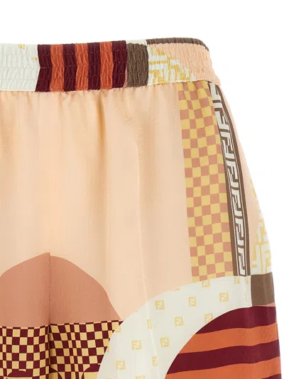 Fendi Vibrant Patchwork Silk Shorts With Relaxed Fit