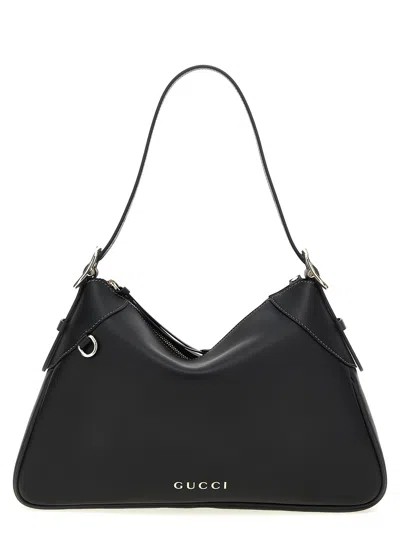 Gucci Leather Gg Emblem Structured Shoulder Bag In Black