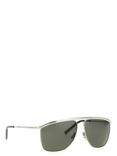 Saint Laurent Victoire Aviator-frame Metal Sunglasses In Gray