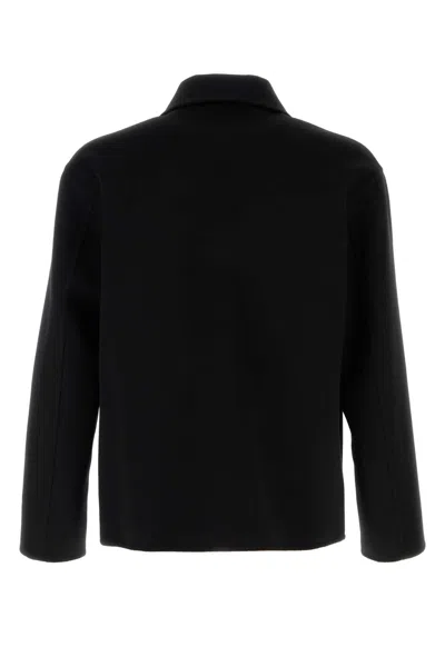 Loewe Leather Pocket Wool Jacket In Black