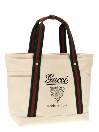 Gucci Men Canvas Shopping Bag With Web Details In White