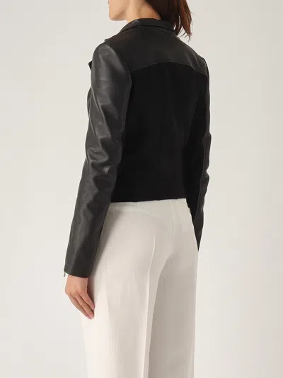 Pinko Changes Chiodo Pelle Bimateriale Jacket In Black