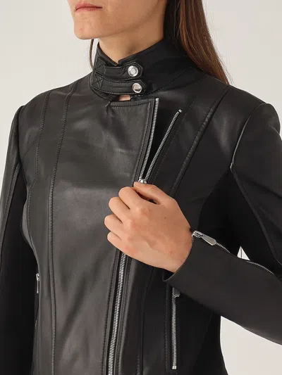 Pinko Changes Chiodo Pelle Bimateriale Jacket In Black