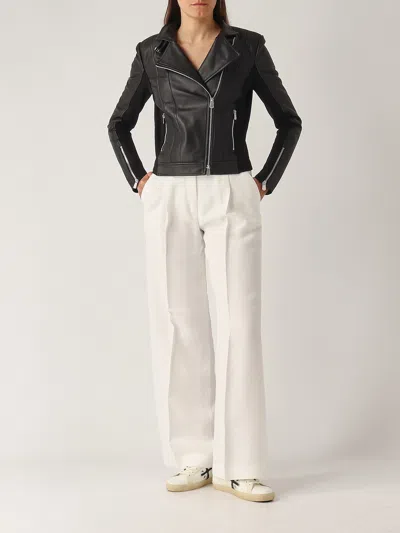 Pinko Changes Chiodo Pelle Bimateriale Jacket In Black