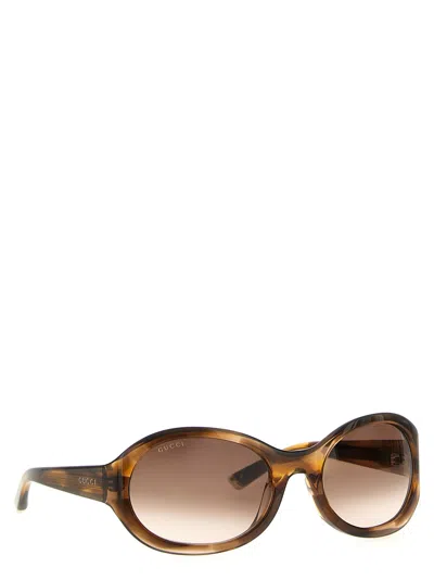Gucci Round-frame Logo Sunglasses In Brown