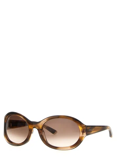 Gucci Round-frame Logo Sunglasses In Brown