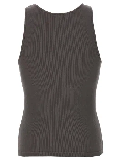Saint Laurent Ribbed Texture Sleeveless Tank Top In Brown