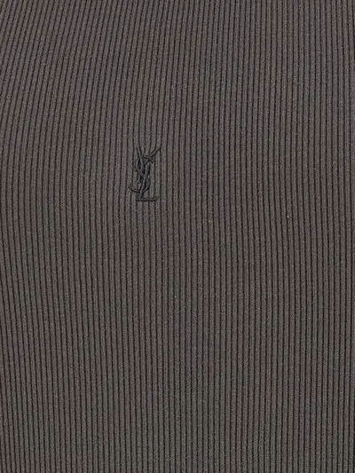 Saint Laurent Ribbed Texture Sleeveless Tank Top In Brown
